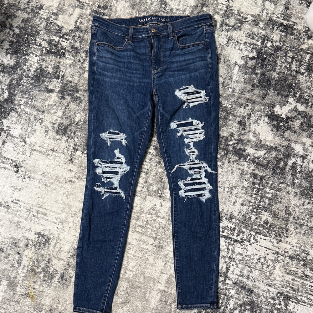American Eagle Outfitters Women's Ripped Dark Blue Skinny Jeans